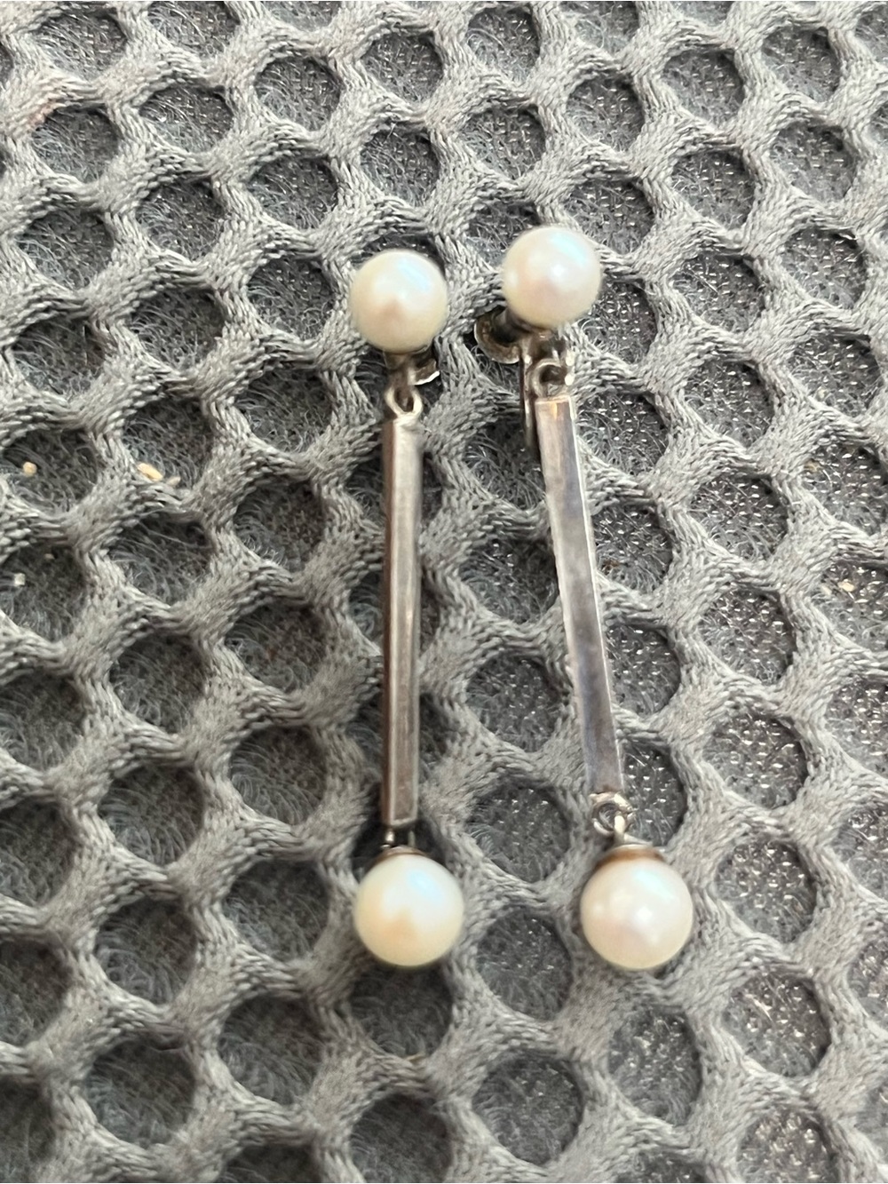 Vintage mid century 925 sterling silver  Salt water Pearl Drop Dangle Earrings